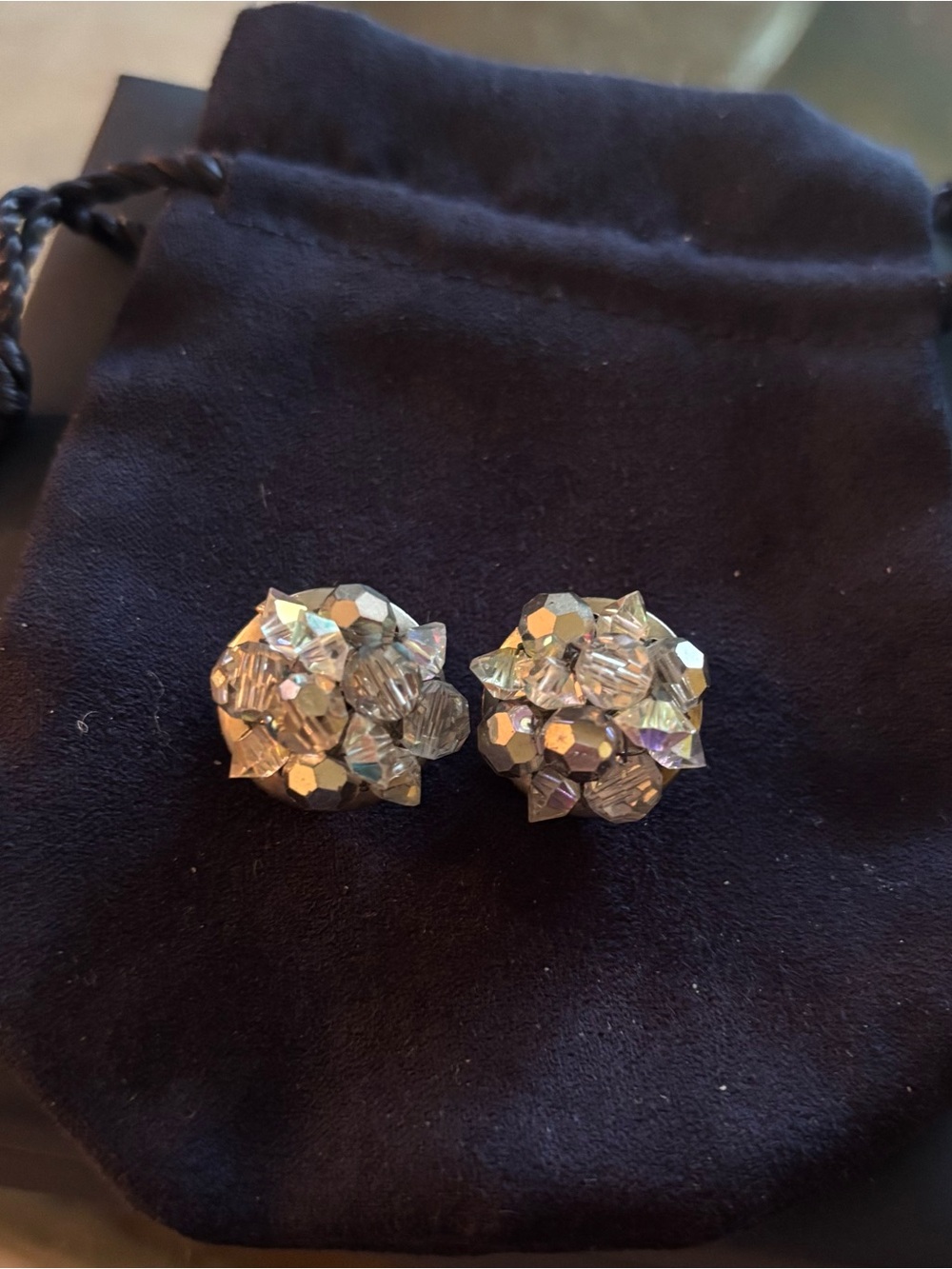 Vintage stunning Aurora Borealus Cluster Clip-On Earrings